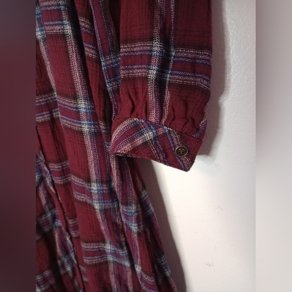 Orange Creek Burgundy Plaid Long Sleeve Shirt Dress Size Small Women's Dress - Picture 4 of 5